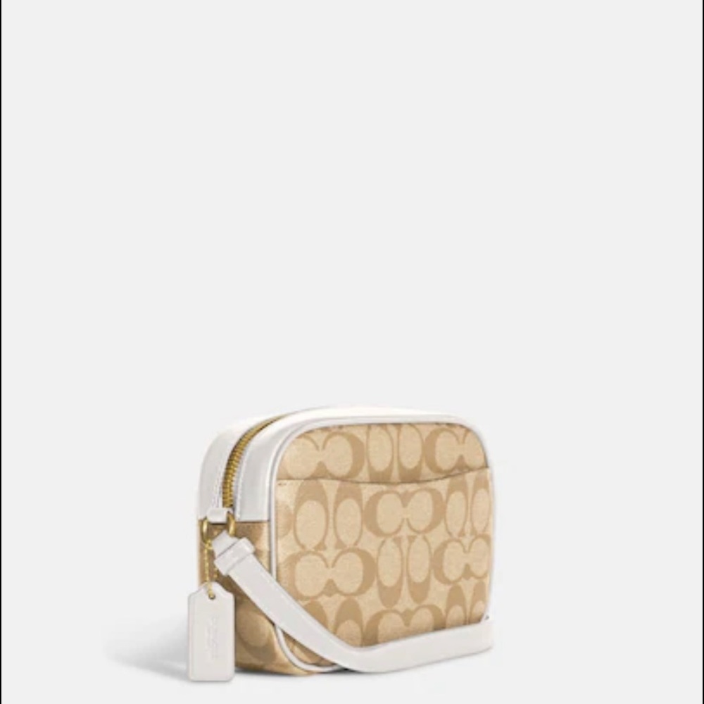 NWT AUTHENTIC Coach White & Tan Signature Mini Crossbody Camara Bag
